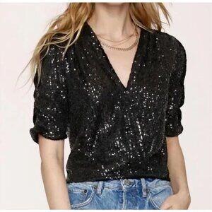 Heartloom Gaia Fancy Black Sequin V-Neck Top